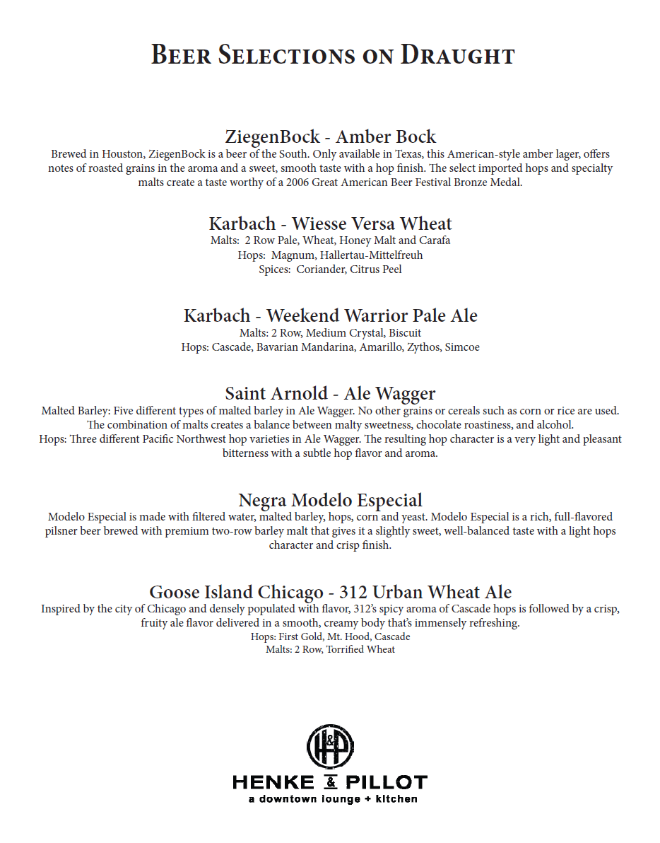 Beer Selections on Draught